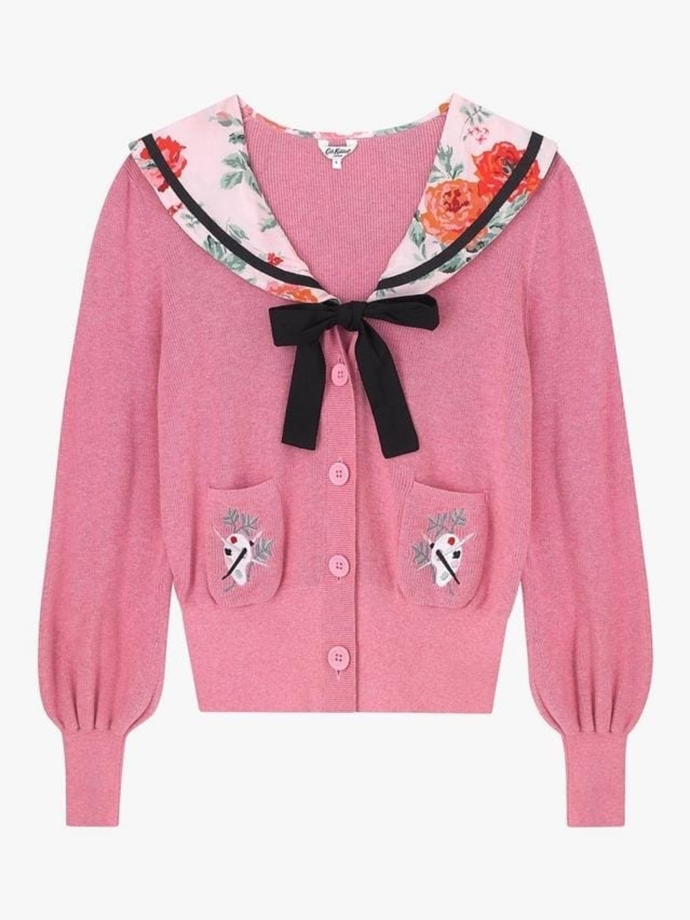 Cath Kidston Pink Floral Sailor-Collar Cardigan with Bow